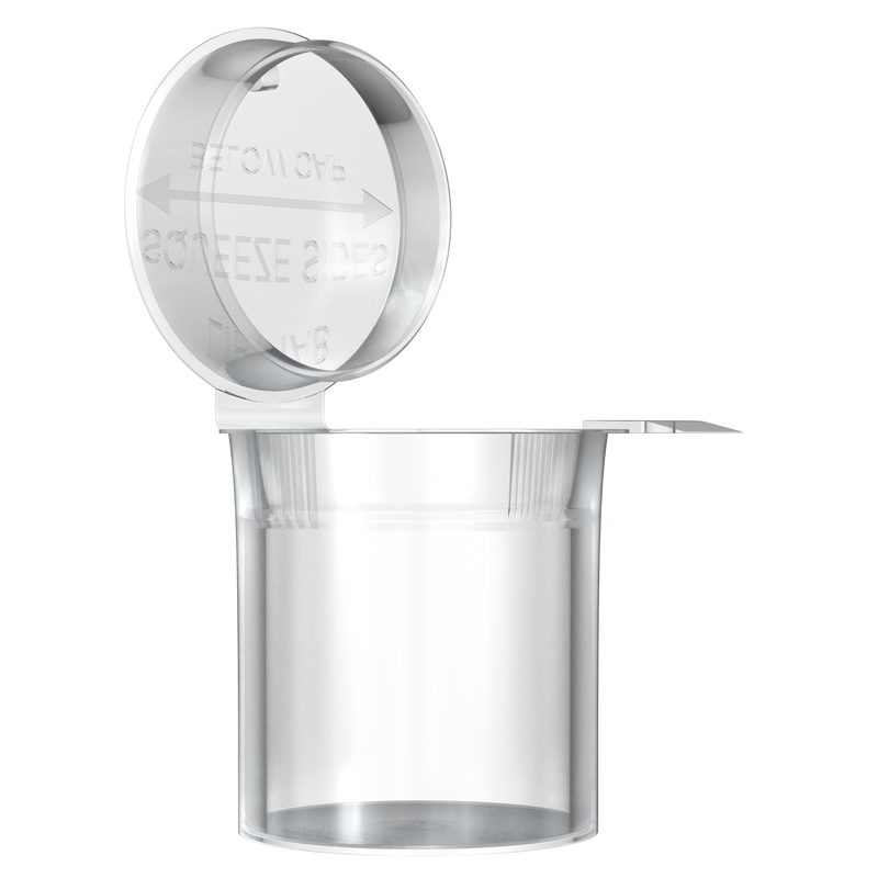 Translucent Clear 6 dram latch top pop top child resistant container bottle vial 8 4 dr wholesale packaging smell proof supplies dragon chewer template die diagram size bulk 1 gram 1g CR squeeze top airtight highlock HL vial bottle