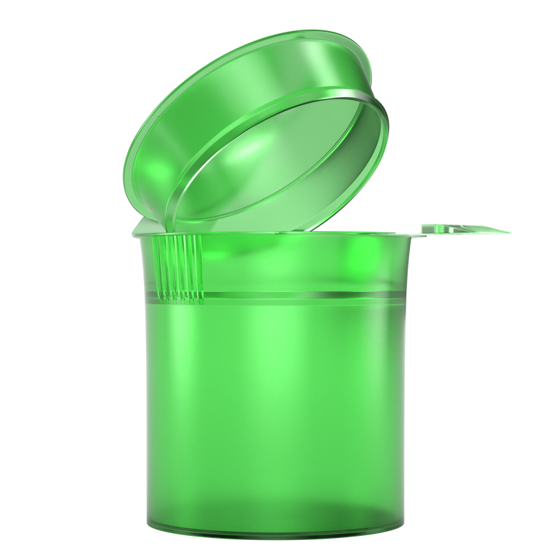Translucent Green 6 dram latch top pop top child resistant container bottle vial 8 4 dr wholesale packaging smell proof supplies dragon chewer template die diagram size bulk 1 gram 1g CR squeeze top airtight highlock HL vial bottle