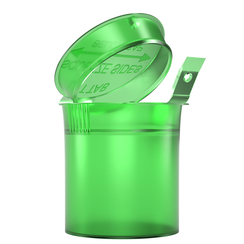 Translucent Green 6 dram latch top pop top child resistant container bottle vial 8 4 dr wholesale packaging smell proof supplies dragon chewer template die diagram size bulk 1 gram 1g CR squeeze top airtight highlock HL nearby near me vial bottle small