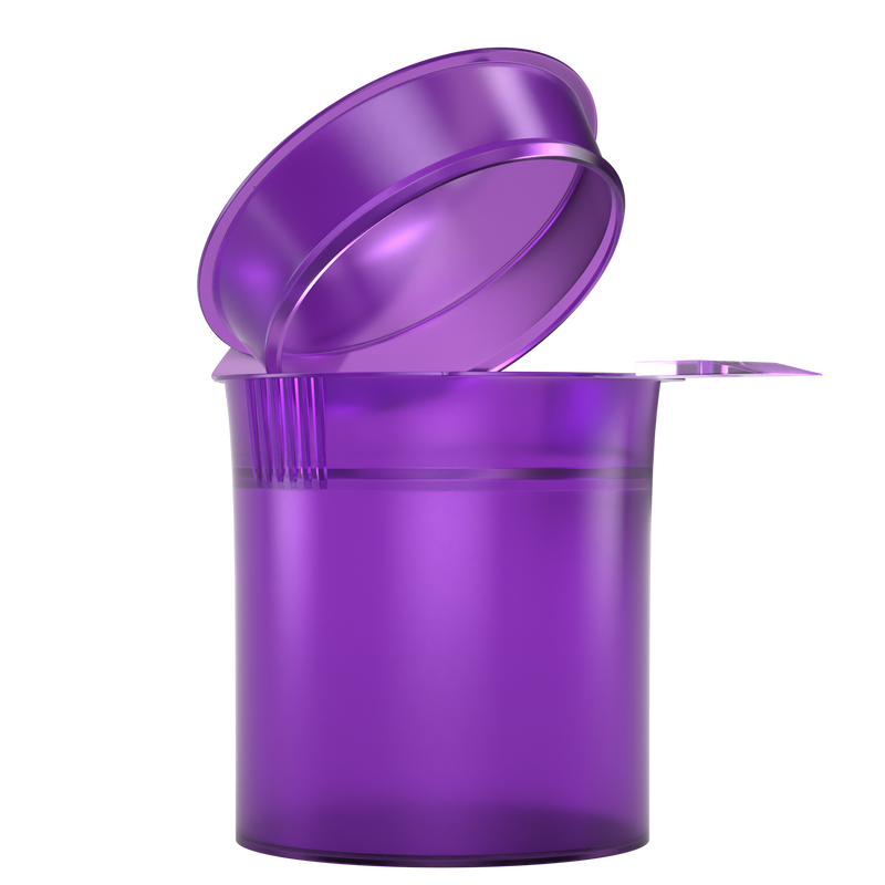 Translucent Purple 6 dram latch top pop top child resistant container bottle vial 8 4 dr wholesale packaging smell proof supplies dragon chewer template die diagram size bulk 1 gram 1g CR squeeze top airtight highlock HL vial bottle