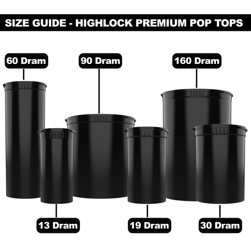 60 Dram Dragon Chewer Black Big Pop Top diagram size template. Capacity 14 gram 1/2 half ounce. 7 gram 1/4 ounce.