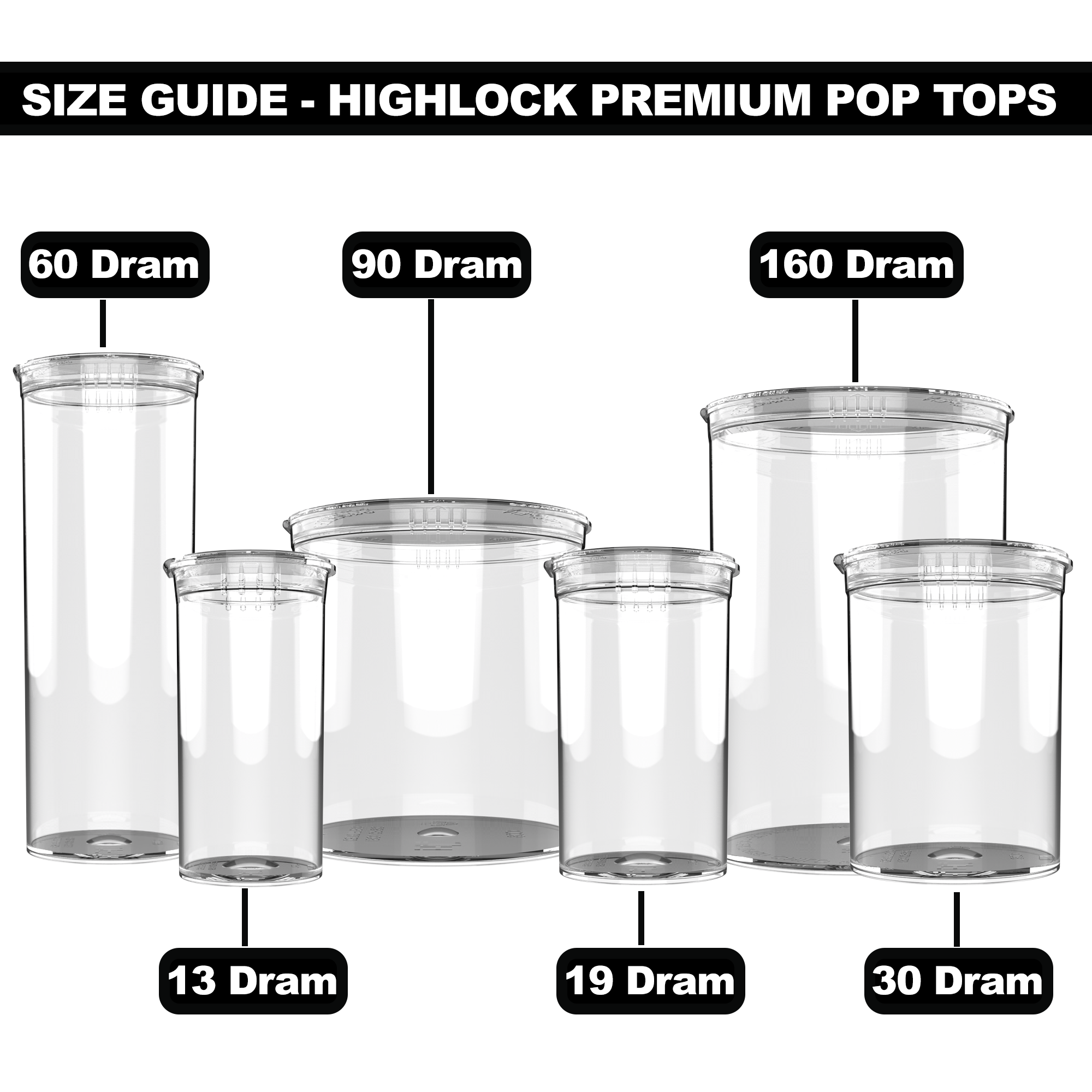 13 19 30 60 90 120 160 dram pop top containers bottles vials jars premium bulk wholesale medicine pill cr child resistant dragon chewer size guide template dimensions near me for sale clear