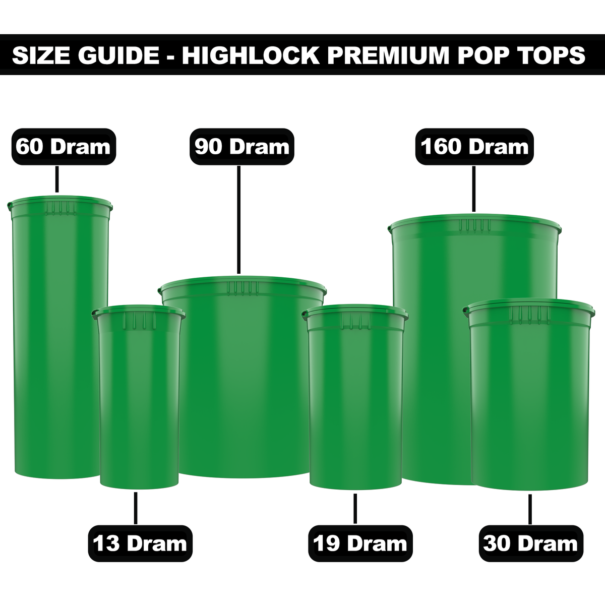 160 Dram Opaque Green Child Resistant Pop Top Bottles (33 qty.)