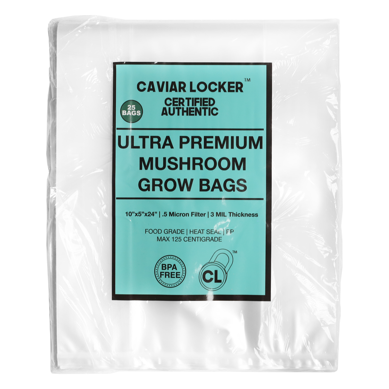 Mushroom Grow Bags - Autoclave Compatible .5 Micron Filter 10x5x24 - (25 qty.)