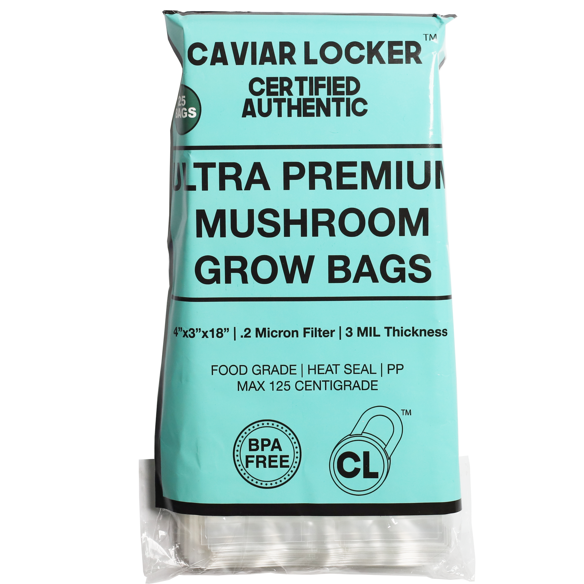 Mushroom Grow Bags - Autoclave Compatible .2 Micron Filter 4x3x18 - (25 qty.) - Dragon Chewer