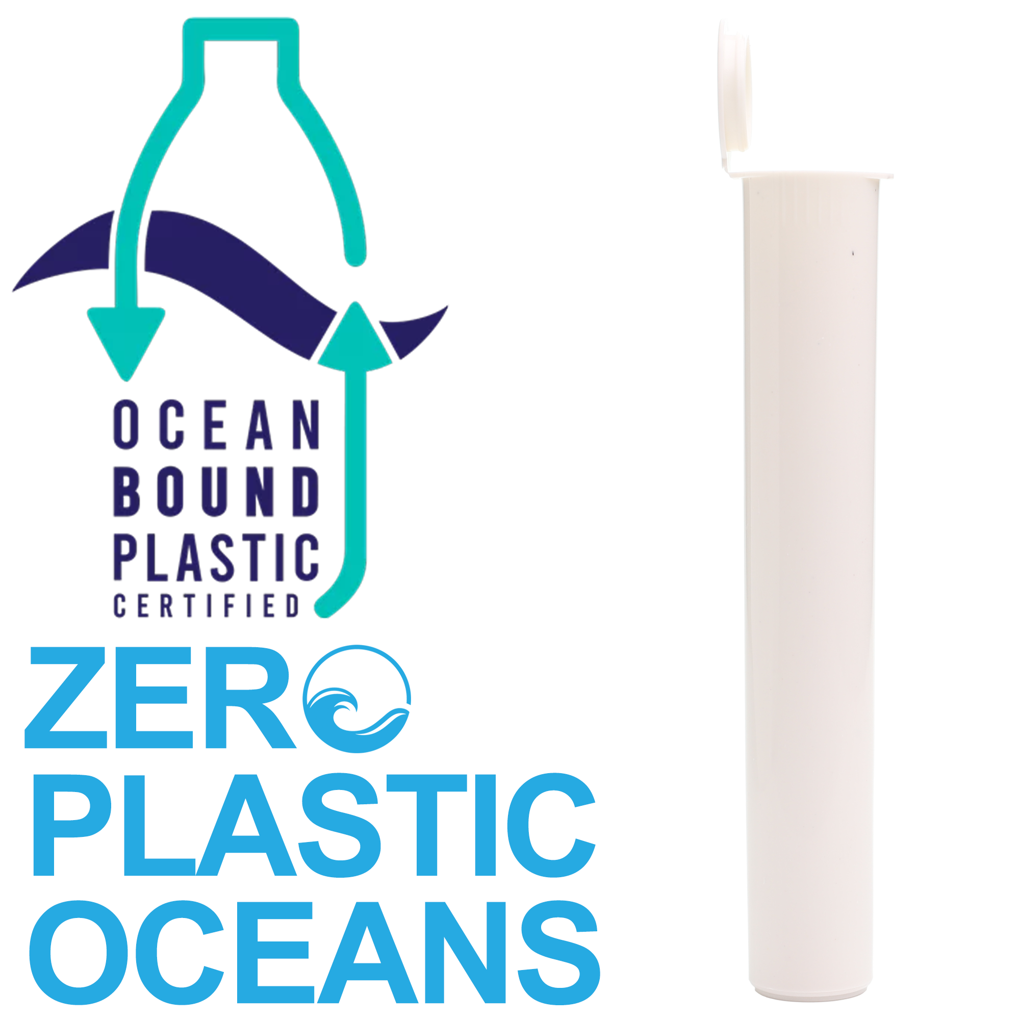 white 116mm 116 mm dragon chewer recycled ocean plastic sustainable eco friendly pre roll packaging child resistant pre roll tubes pop top  wholesale compliant supplies