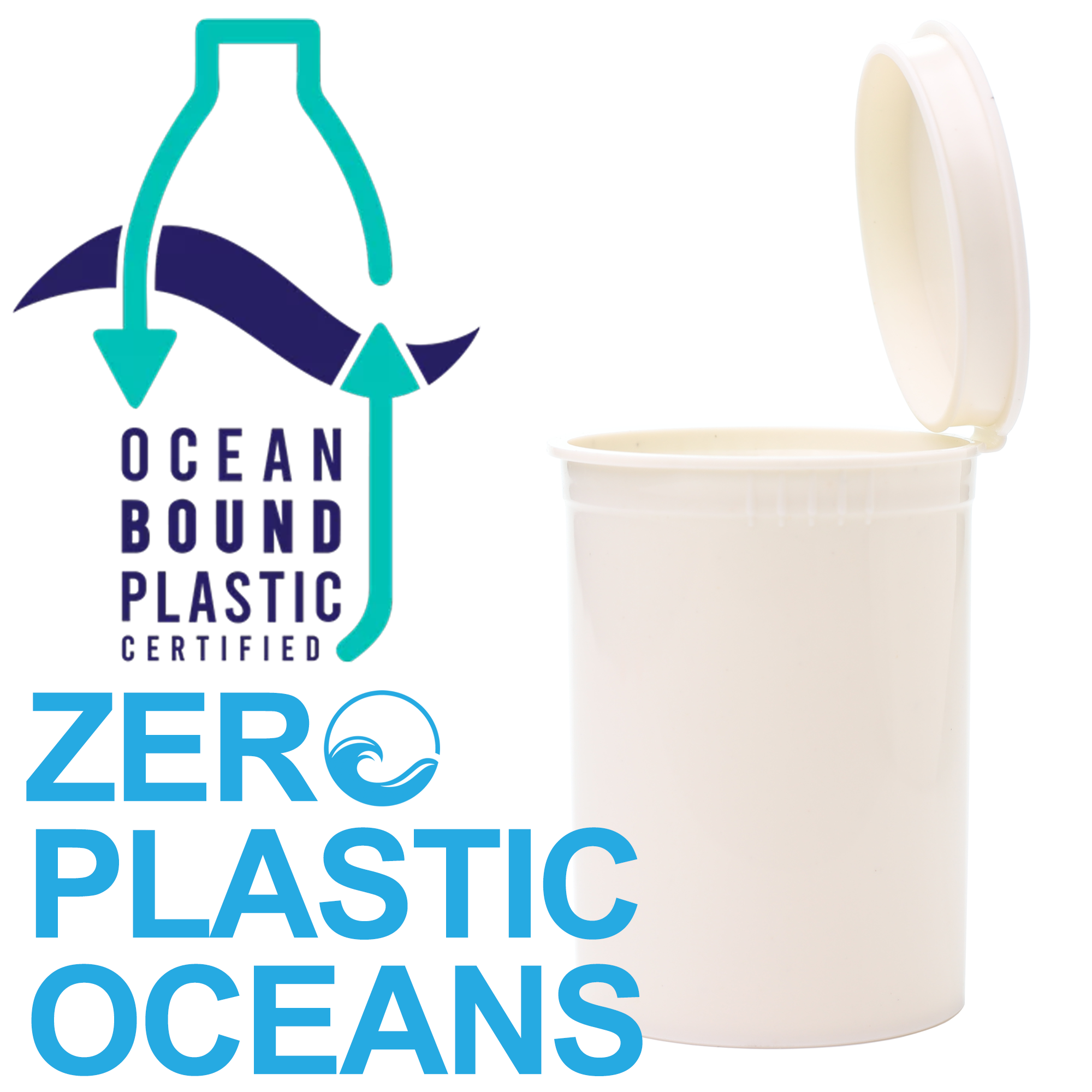 30 Dram Black Recycled Ocean Plastic Child Resistant Pop Top Container