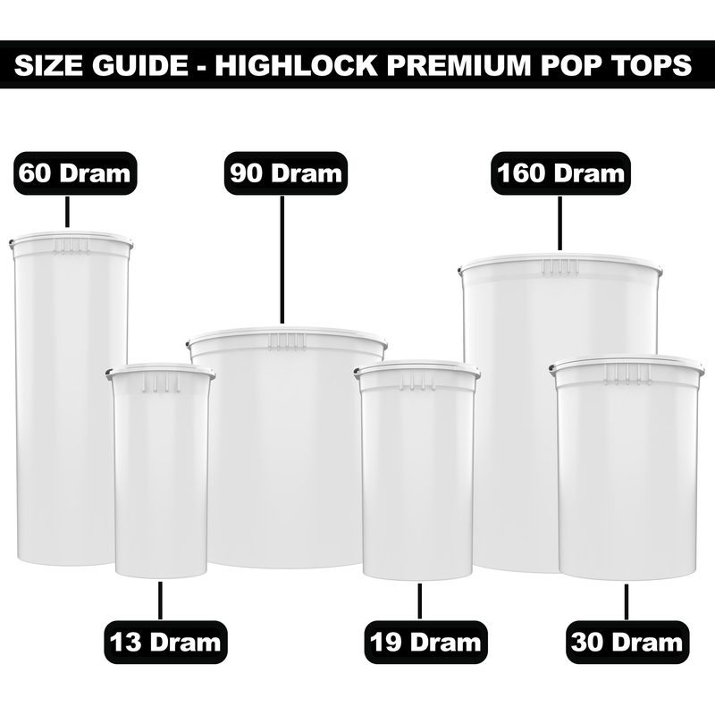 19 Dram Dragon Chewer White Pop Top bottles containers vials diagram size template 1/8th ounce 3.5 gram eighth oz ounce poptop cheap