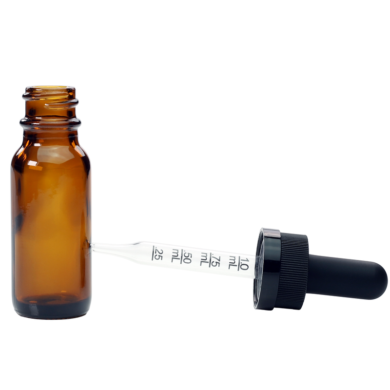15ML Amber Glass Dropper Bottles - Child Resistant Black Cap (20 qty.)