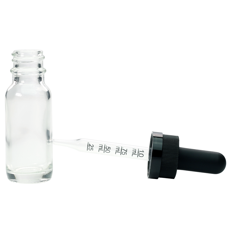 15ML Clear Glass Dropper Bottles - Child Resistant Black Cap (20 qty.)