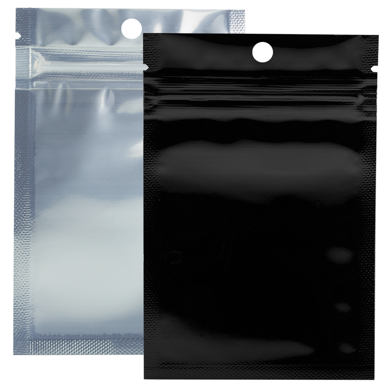 1 Gram Gloss Black & Clear Mylar Bags - Hang Hole (1000 qty.)