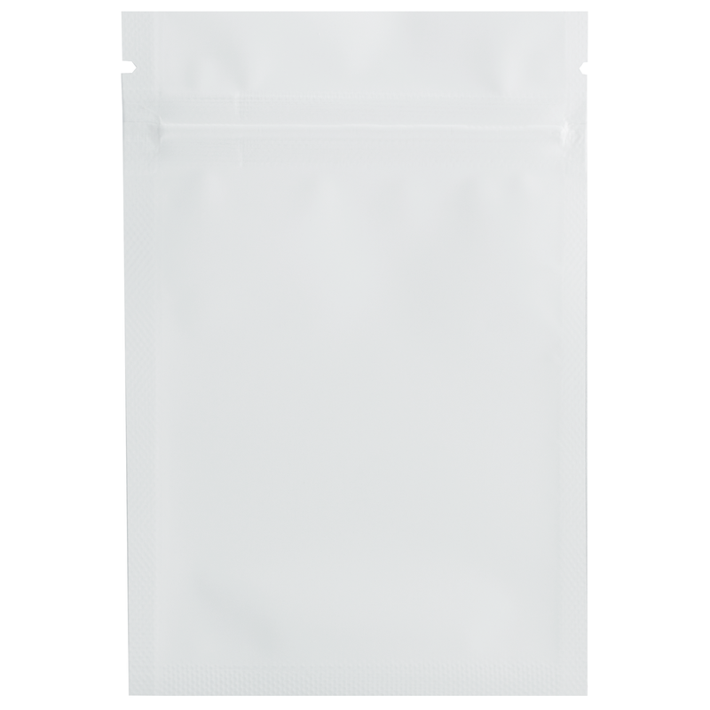 Matte White / Clear Dragon Chewer gram smell proof mylar bags by the Caviar Locker. Thick wholesale bulk dispensary custom child resistant packaging 420 barrier bags. 
