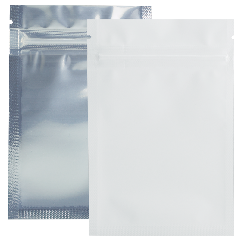 1 Gram 3 X 4 Matte White / Clear – Wholesale 420 smell proof zipper mylar bags – bulk packaging supplies. 1,000 foil odor / scent proof & dispensary storage bags. 4 MIL – The best mylar bags – lowest prices. 