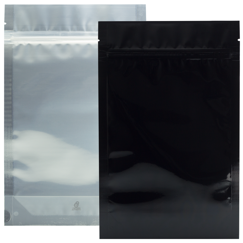 28 Gram 6 X 9 Black / Clear – Wholesale 420 smell proof zipper mylar bags – bulk compliant packaging supplies. 1,000 thick heat sealed foil odor / scent proof & tamper evident dispensary storage bags.