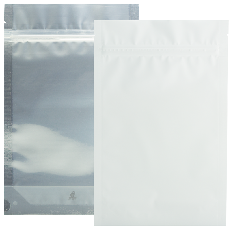 28 Gram 6 X 9 Matte White / Clear – Wholesale 420 smell proof zipper mylar bags – bulk packaging supplies. 1,000 foil odor / scent proof & dispensary storage bags. 4 MIL – The best mylar bags – lowest prices. 