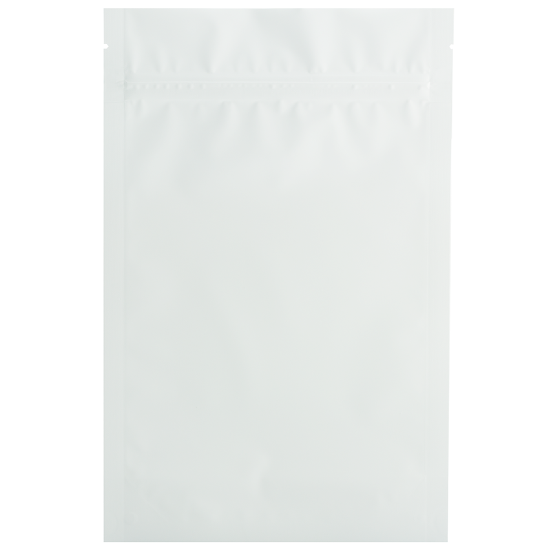 Matte White / Clear Dragon Chewer 28g ounce smell proof mylar bags by the Caviar Locker. Thick wholesale bulk dispensary custom child resistant packaging 420 barrier bags. 