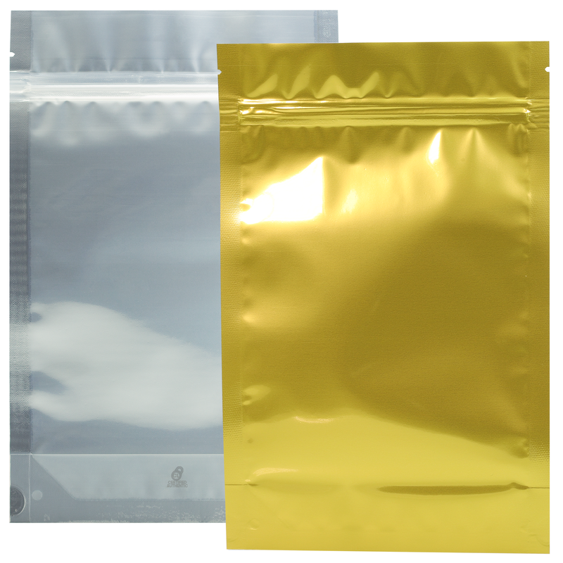 28 Gram Gold 6 X 9 – Wholesale 420 smell proof ziplock mylar bags – bulk compliant packaging supplies. 1,000 thick heat sealed foil odor / scent proof zipper dispensary storage bags.