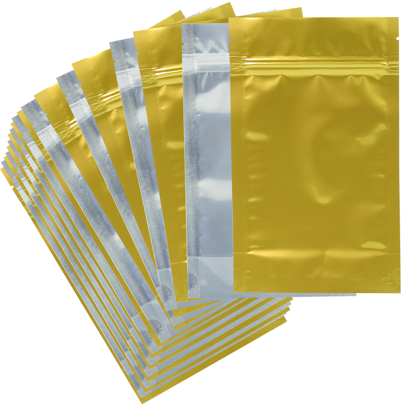 Gold foil Dragon Chewer 14g half ounce smell proof mylar bags by the Caviar Locker. Thick wholesale bulk dispensary custom child resistant packaging 420 barrier bags. 