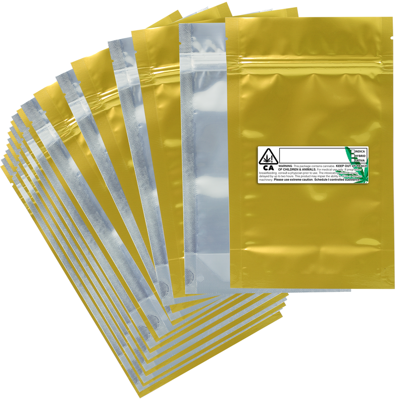 Gold Dragon Chewer 14g half ounce smell proof foil mylar bags by the Caviar Locker with custom designer rx strain labels. Thick wholesale bulk dispensary custom child resistant packaging 420 long term storage barrier bags with thc stickers. 