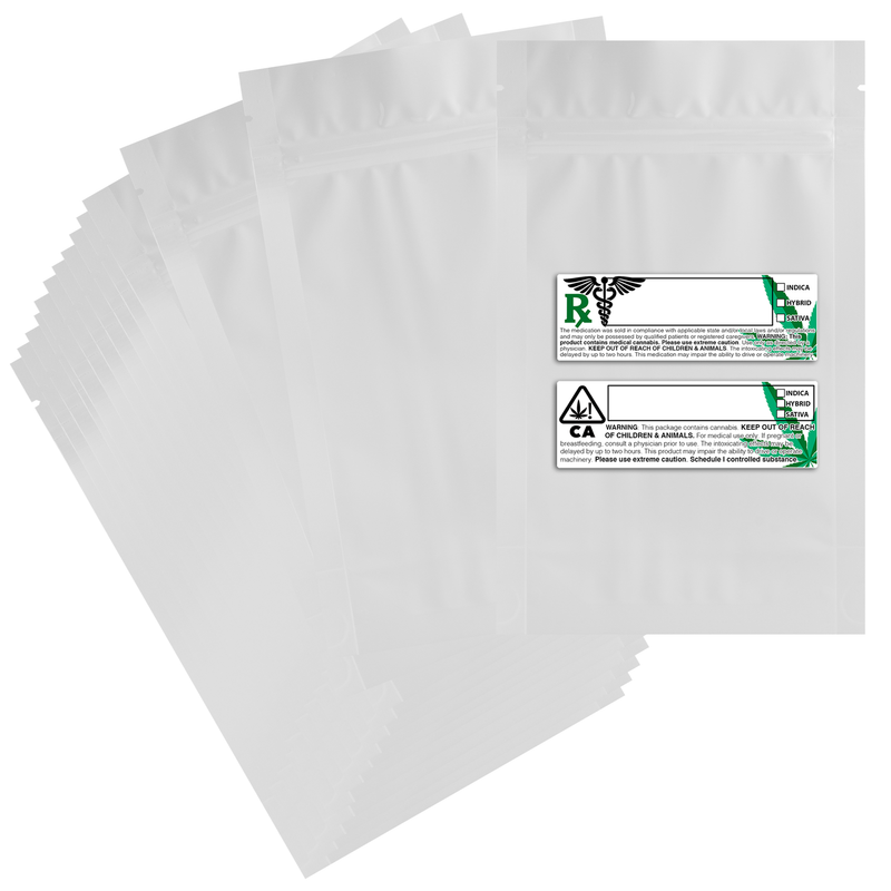 White Dragon Chewer 14g half ounce smell proof foil mylar bags by the Caviar Locker with custom designer rx strain labels. Thick wholesale bulk dispensary custom child resistant packaging 420 long term storage barrier bags with thc stickers. 
