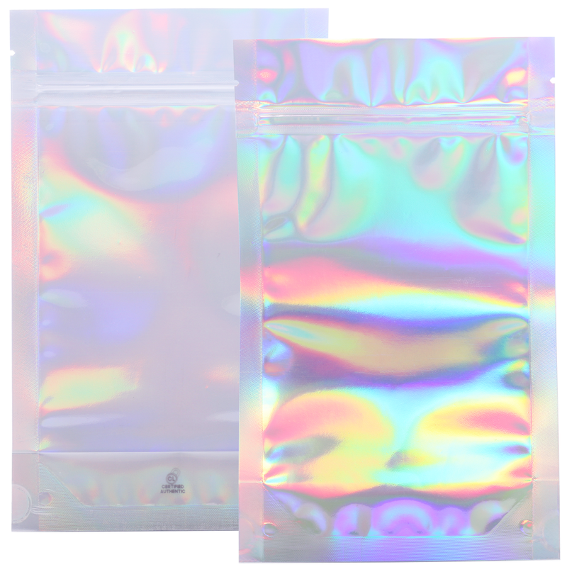 half 1/2 ounce holographic generic custom labels bulk mylar bags 5 x 8 smell proof dispensary packaging baggies foil pouch