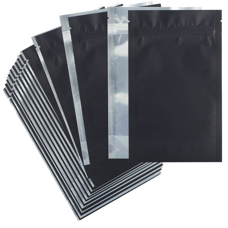 Matte Black Dragon Chewer 14g half ounce smell proof mylar bags by the Caviar Locker. Thick wholesale bulk dispensary custom child resistant packaging 420 barrier bags. 