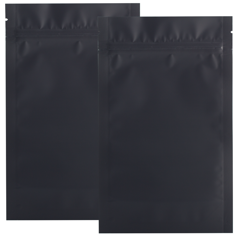 Matte Black Opaque Dragon Chewer 14g half ounce smell proof mylar bags by the Caviar Locker. Thick wholesale bulk dispensary custom child resistant packaging 420 barrier bags. 