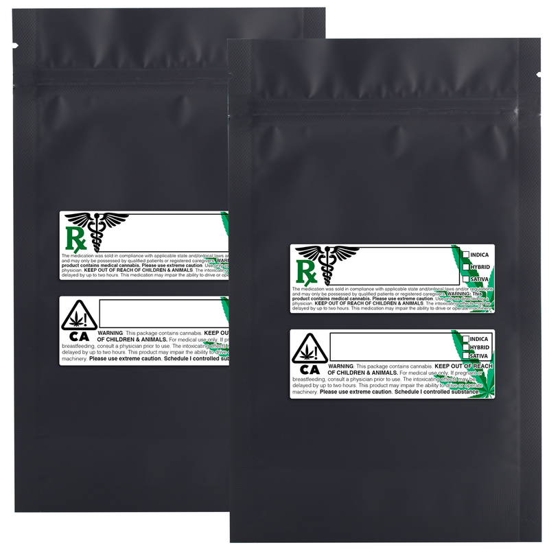 14 Gram 5 X 8 Matte Black – Wholesale 420 smell proof zipper mylar bags with custom printed labels – bulk packaging supplies. 100 foil dispensary storage bags & Rx stickers. 4 MIL – The best mylar bags – lowest prices. 