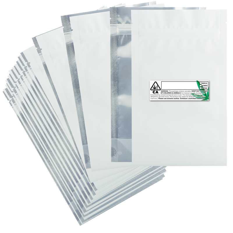 Matte White Dragon Chewer 14g half ounce smell proof foil mylar bags by the Caviar Locker with custom designer rx strain labels. Thick wholesale bulk dispensary custom child resistant packaging 420 long term storage barrier bags with thc stickers. 
