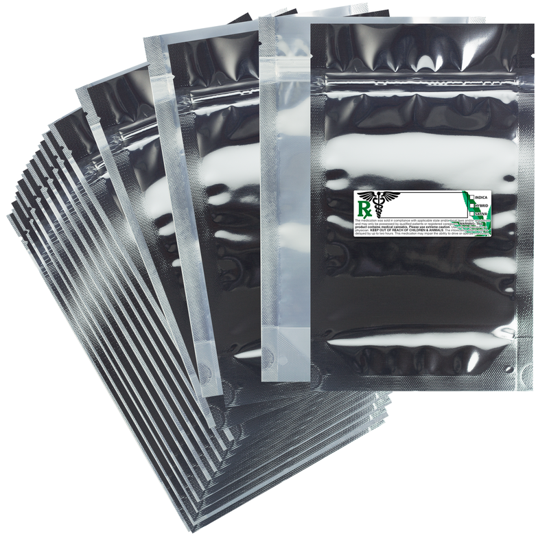 14 Gram 5 X 8 Silver – Wholesale 420 smell proof zipper mylar bags with custom printed labels – bulk packaging supplies. 100 foil dispensary storage bags & Rx stickers. 4 MIL – The best mylar bags – lowest prices. 