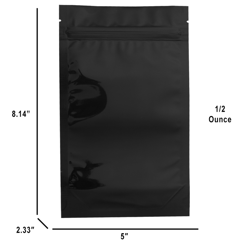 Buy 1,000 Black 14g half ounce smell proof mylar bags - ✓ Free Shipping Available ✓ FAST Delivery ✓ Wholesale – Dragon Chewer bulk baggies 420 thick dispensary heat sealed foil odor / scent proof custom dispensary child resistant zipper storage packaging 5 X 8 barrier bags by Caviar Locker.