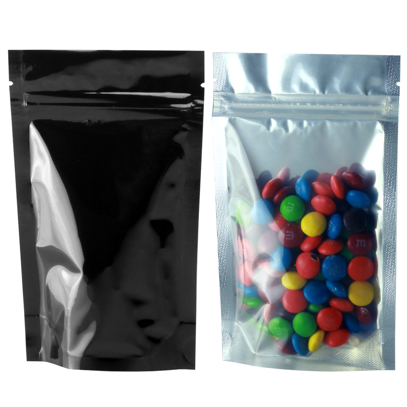 1/4 Ounce Gloss Black & Clear Mylar Bags + Labels - (100 qty.)