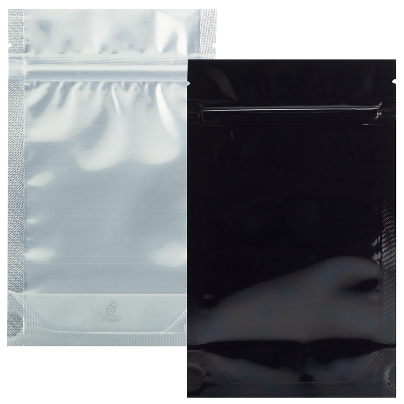 7 Gram 4 X 6 Black / Clear – Wholesale 420 smell proof zipper mylar bags – bulk compliant packaging supplies. 1,000 thick heat sealed foil odor / scent proof & tamper evident dispensary storage bags.