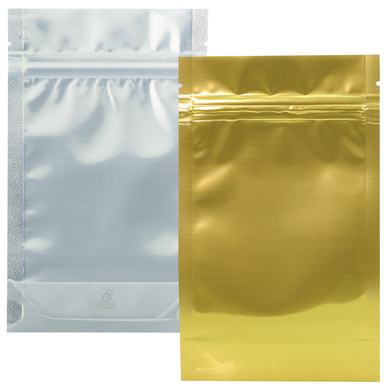 1/4 Ounce Gloss Gold & Clear Mylar Bags - (50 qty.)
