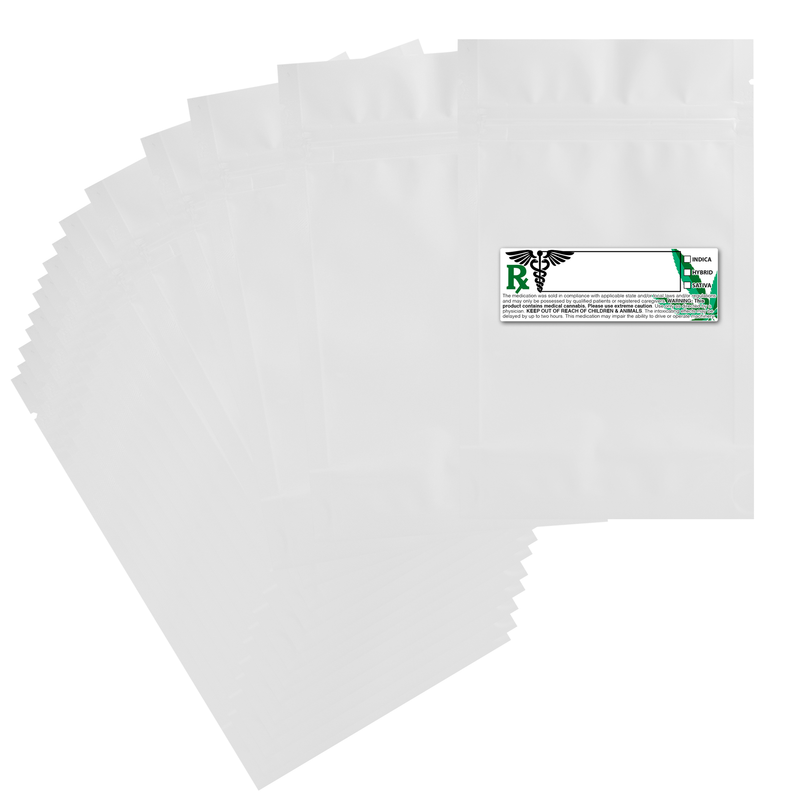 7 Gram 4 X 6 Gloss White – Wholesale 420 smell proof zipper mylar bags with custom printed labels – bulk packaging supplies. 100 foil dispensary storage bags & Rx stickers. 4 MIL – The best mylar bags – lowest prices. 