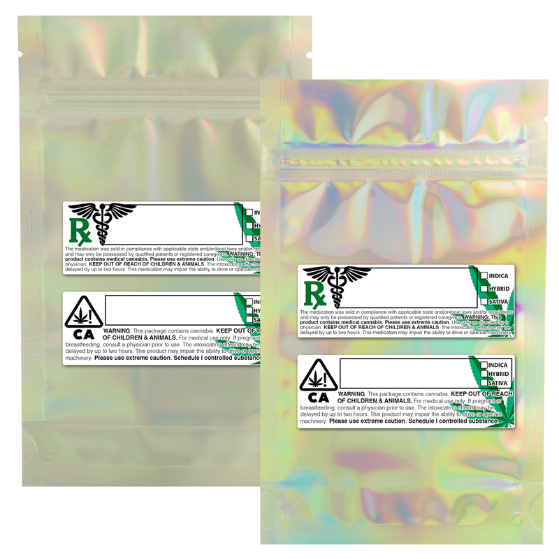7 Gram 4 X 6 Holographic – Wholesale 420 smell proof zipper mylar bags with custom printed labels – bulk packaging supplies. 100 foil dispensary storage bags & Rx stickers. 4 MIL – The best mylar bags – lowest prices. 