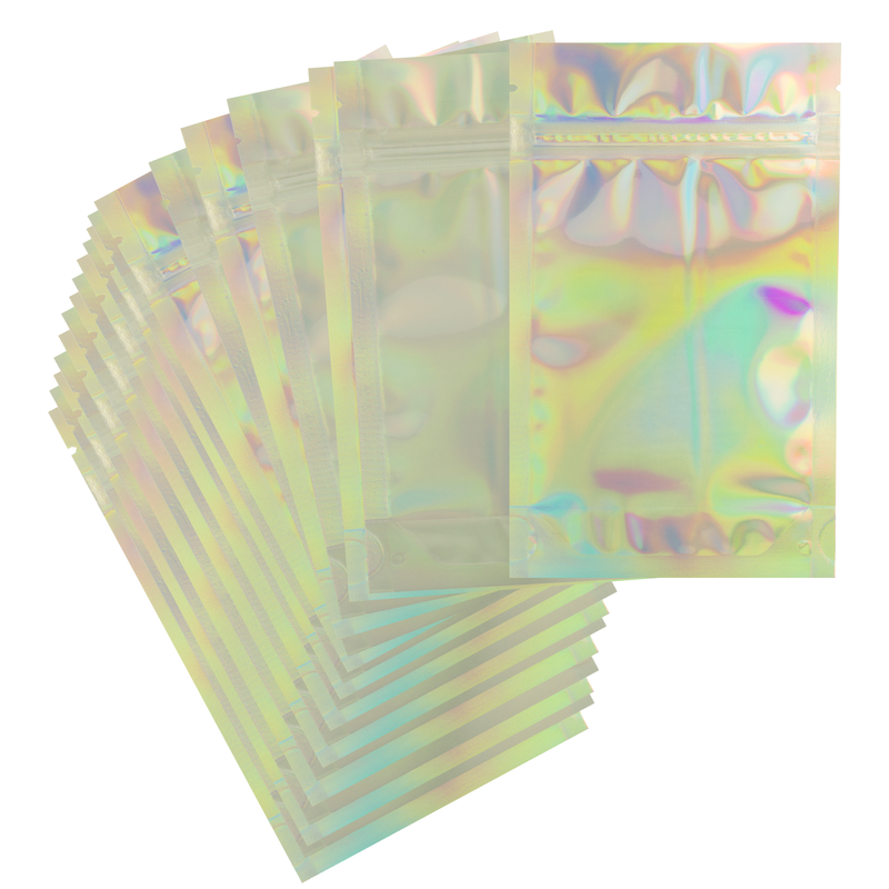 Holographic Rainbow Dragon Chewer 7g quarter ounce smell proof mylar bags by the Caviar Locker. Thick wholesale bulk dispensary custom child resistant packaging 420 barrier bags. 