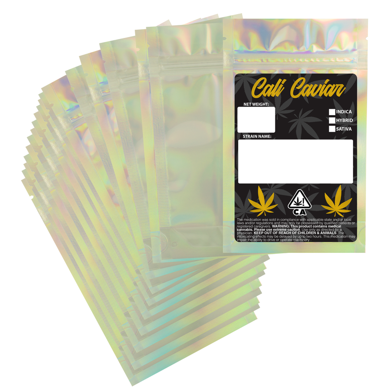 1/4 Ounce Gloss Holographic & Clear Designer Custom Mylar Bags + Labels (100 qty.)
