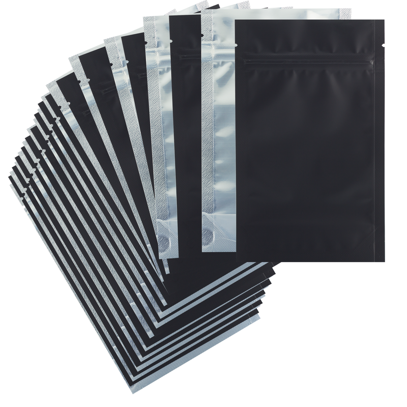 1/4 Ounce Matte Black & Clear Mylar Bags - (50 qty.)