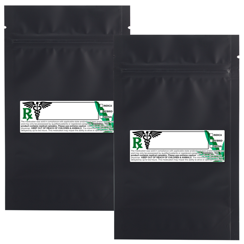 7 Gram 4 X 6 Matte Black – Wholesale 420 smell proof zipper mylar bags with custom printed labels – bulk packaging supplies. 100 foil dispensary storage bags & Rx stickers. 4 MIL – The best mylar bags – lowest prices. 
