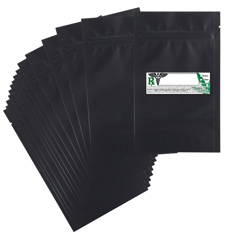 7 Gram 4 X 6 Matte Black – Wholesale 420 smell proof zipper mylar bags with custom printed labels – bulk packaging supplies. 100 foil dispensary storage bags & Rx stickers. 4 MIL – The best mylar bags – lowest prices. 