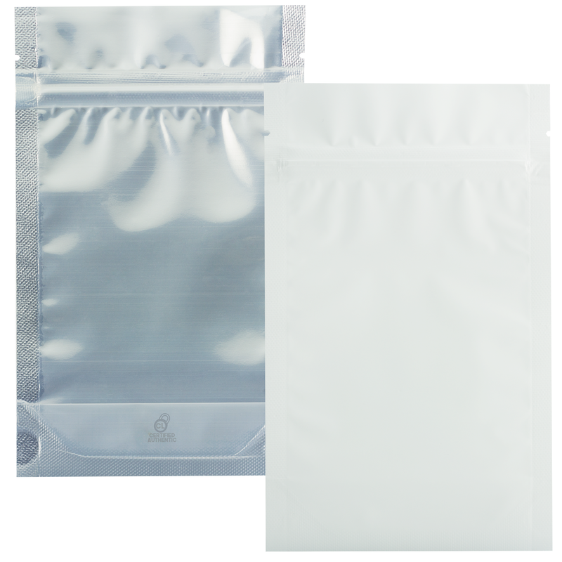 1/4 Ounce Matte White & Clear Mylar Bags - (50 qty.)