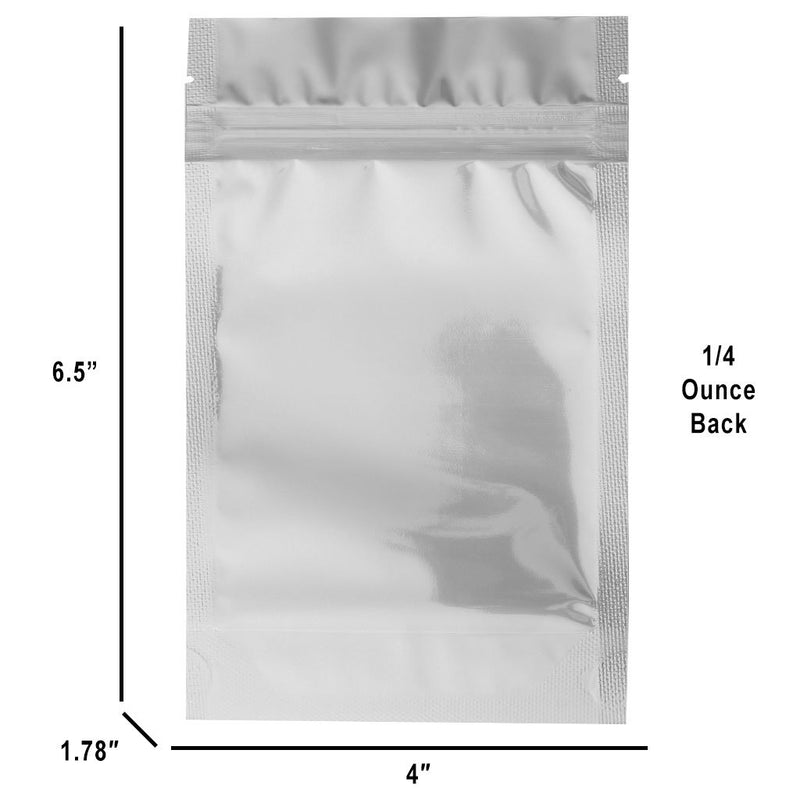 1/4 Ounce Matte White & Clear Mylar Bags - (50 qty.)