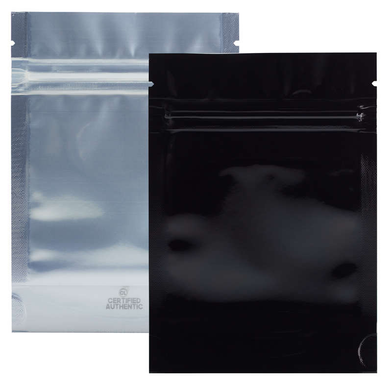 Gloss Black Dragon Chewer 3.5g 1/8th ounce smell proof mylar bags by the Caviar Locker. Thick wholesale bulk dispensary custom child resistant packaging 420 barrier bags. 