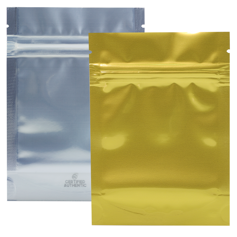 3.5 Gram Gold 3 X 5 – Wholesale 420 smell proof ziplock mylar bags – bulk compliant packaging supplies. 1,000 thick heat sealed foil odor / scent proof zipper dispensary storage bags.