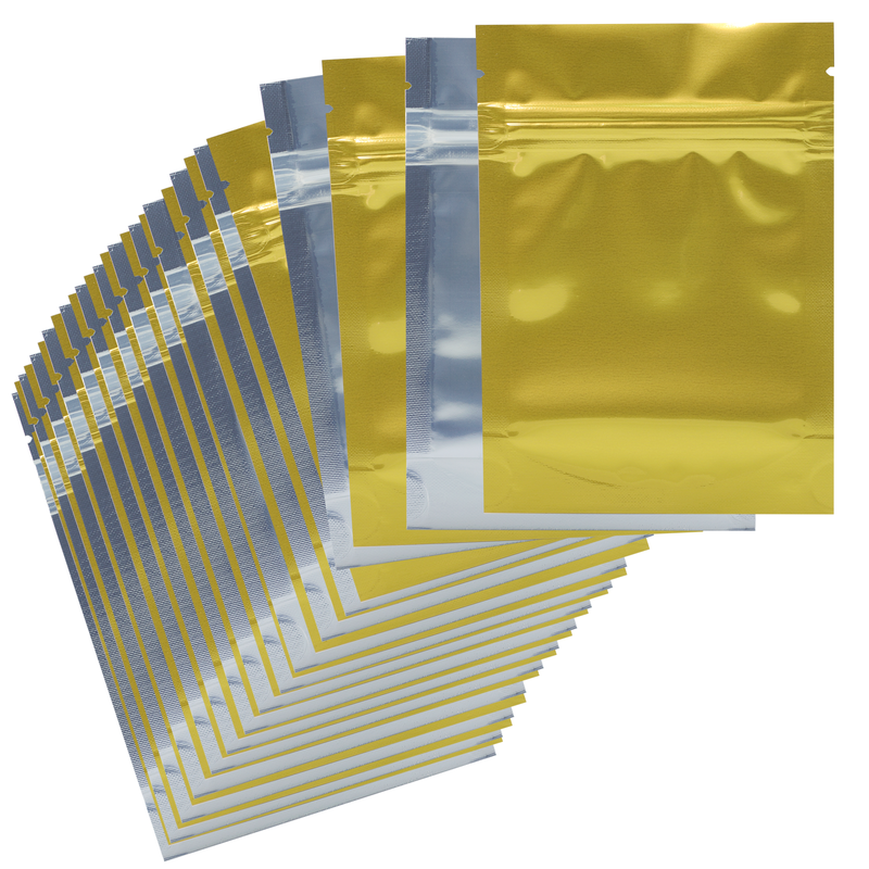 Gold foil Dragon Chewer 3.5g 1/8th ounce smell proof mylar bags by the Caviar Locker. Thick wholesale bulk dispensary custom child resistant packaging 420 barrier bags. 