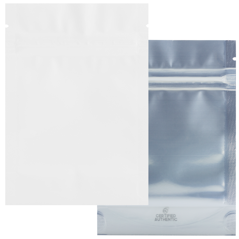 1/8 Ounce 3.5g Gloss White & Clear Mylar Bags - (50 qty.)