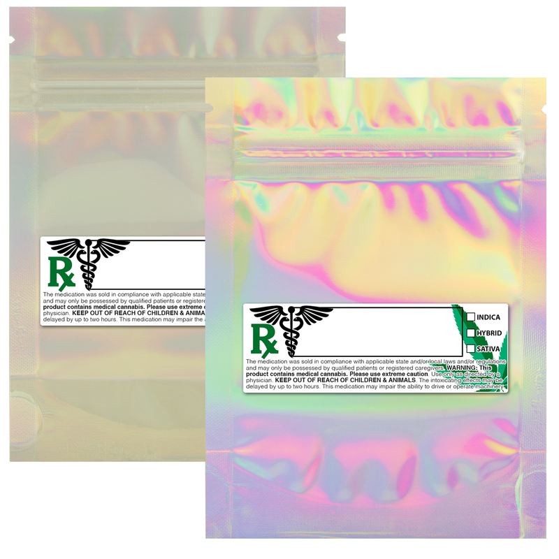 3.5g Gram 3 X 5 Holographic – Wholesale 420 smell proof zipper mylar bags with custom printed labels – bulk packaging supplies. 100 foil dispensary storage bags & Rx stickers. 4 MIL – The best mylar bags – lowest prices. 