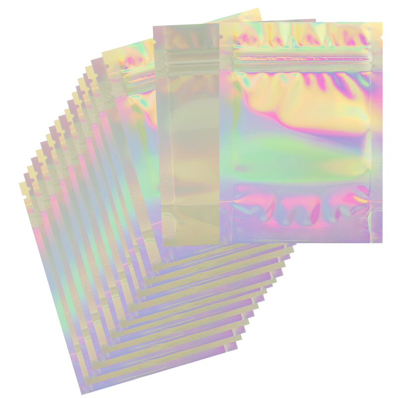 Holographic Rainbow Dragon Chewer 3.5g 1/8th ounce smell proof mylar bags by the Caviar Locker. Thick wholesale bulk dispensary custom child resistant packaging 420 barrier bags. 