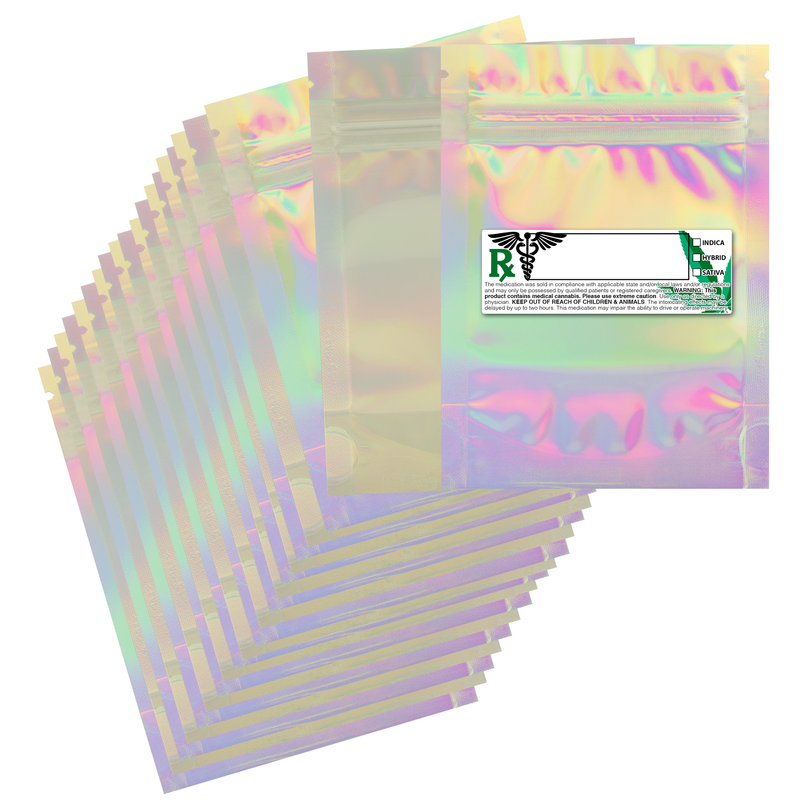 3.5g Gram 3 X 5 Holographic – Wholesale 420 smell proof zipper mylar bags with custom printed labels – bulk packaging supplies. 100 foil dispensary storage bags & Rx stickers. 4 MIL – The best mylar bags – lowest prices. 